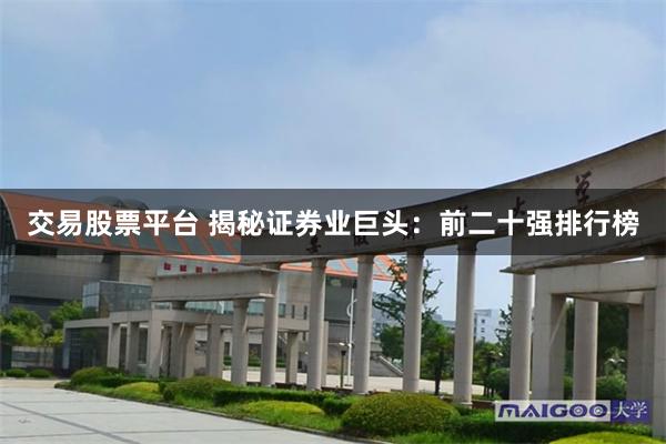 交易股票平台 揭秘证券业巨头：前二十强排行榜