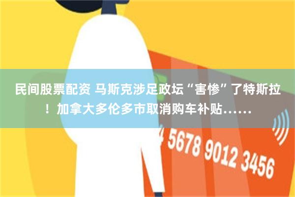 民间股票配资 马斯克涉足政坛“害惨”了特斯拉！加拿大多伦多市取消购车补贴……