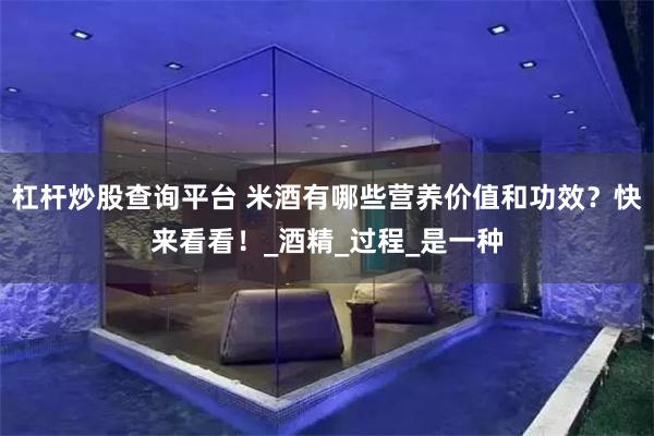杠杆炒股查询平台 米酒有哪些营养价值和功效？快来看看！_酒精_过程_是一种